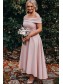 High Low Pink Off the Shoulder Bridesmaid Dresses 902111