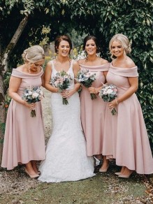 High Low Pink Off the Shoulder Bridesmaid Dresses 902111 High Low Pink Off the Shoulder Bridesmaid Dresses 902111