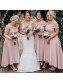 High Low Pink Off the Shoulder Bridesmaid Dresses 902111