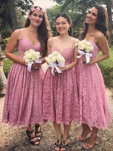 A-Line Pink Lace Spaghetti Straps Bridesmaid Dresses 902112 A-Line Pink Lace Spaghetti Straps Bridesmaid Dresses 902112