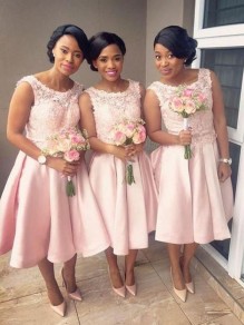 Short Knee Length Pink Lace Bridesmaid Dresses 902113 Short Knee Length Pink Lace Bridesmaid Dresses 902113