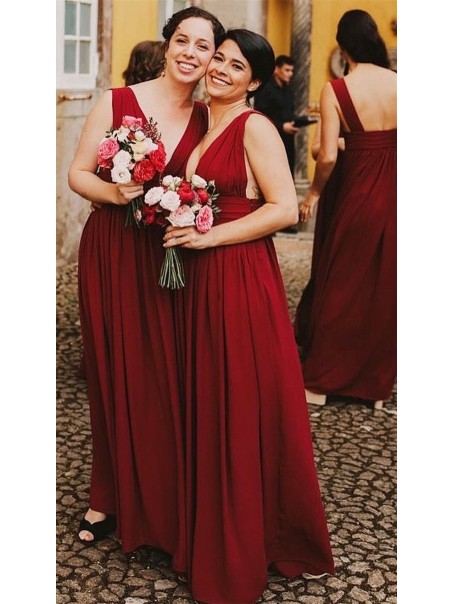 Long Red V Neck Floor Length Bridesmaid Dresses 902115 Long Red V Neck Floor Length Bridesmaid Dresses 902115