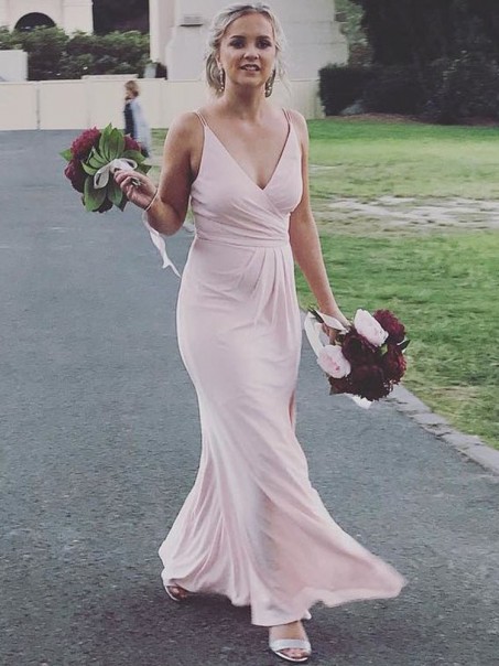 Long Pink Mermaid V Neck Chiffon Bridesmaid Dresses 902120 Long Pink Mermaid V Neck Chiffon Bridesmaid Dresses 902120