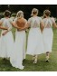 High Low Short White Lace Bridesmaid Dresses with Short Sleeves 902124