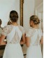 High Low Short White Lace Bridesmaid Dresses with Short Sleeves 902124