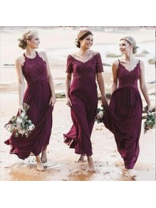 Modest Long Grape Purple Chiffon and Lace Bridesmaid Dresses 902125 Modest Long Grape Purple Chiffon and Lace Bridesmaid Dresses 902125