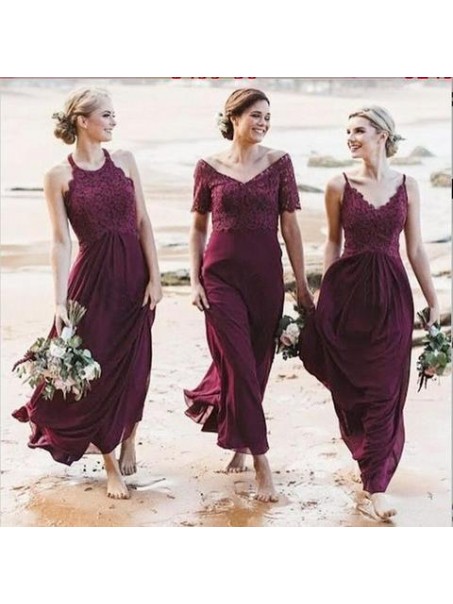 Modest Long Grape Purple Chiffon and Lace Bridesmaid Dresses 902125 Modest Long Grape Purple Chiffon and Lace Bridesmaid Dresses 902125