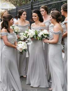 A-Line Long Chiffon Off the Shoulder Floor Length Bridesmaid Dresses 902128