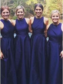 A-Line Long Navy Blue Floor Length Bridesmaid Dresses 902133 A-Line Long Navy Blue Floor Length Bridesmaid Dresses 902133