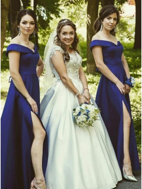 A-Line Off the Shoulder Long Royal Blue Bridesmaid Dresses 902135 A-Line Off the Shoulder Long Royal Blue Bridesmaid Dresses 902135