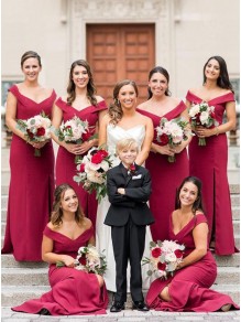 Long Burgundy Off the Shoulder Bridesmaid Dresses with Slit 902136 Long Burgundy Off the Shoulder Bridesmaid Dresses with Slit 902136