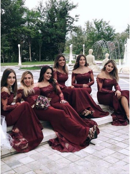 Modest Long Mermaid Lace Floor Length Bridesmaid Dresses with Long Sleeves 902137 Modest Long Mermaid Lace Floor Length Bridesmaid Dresses with Long Sleeves 902137
