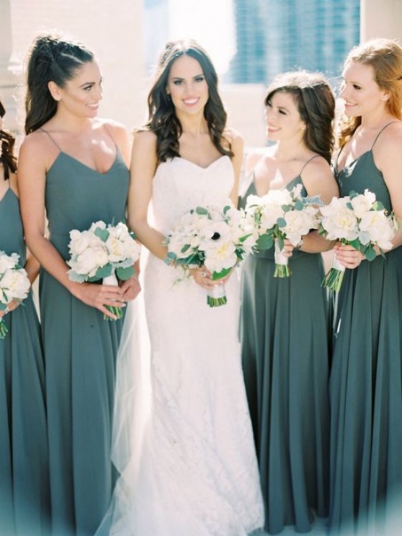 A-Line Modest Spaghetti Straps Long Bridesmaid Dresses 902146