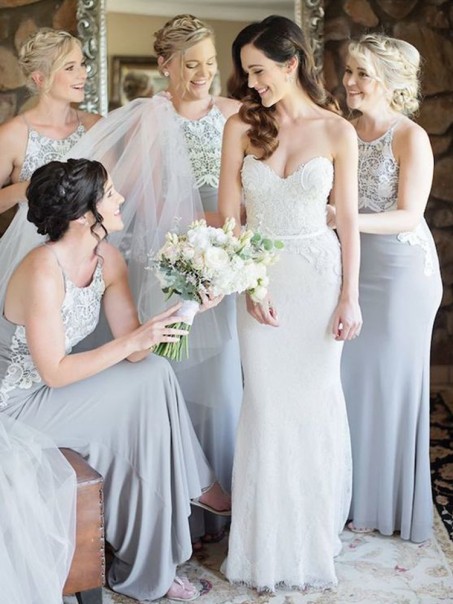 Modest Mermaid Lace and Chiffon Long Bridesmaid Dresses 902149 Modest Mermaid Lace and Chiffon Long Bridesmaid Dresses 902149