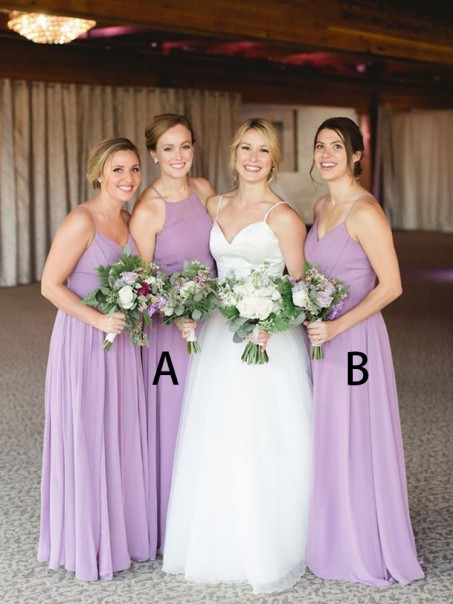 Modest Spaghetti Straps Chiffon Long Bridesmaid Dresses 902151
