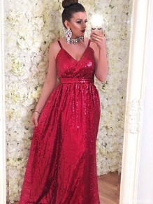 Long Red Sparkle Sequin Floor Length Bridesmaid Dresses 902152
