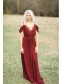 Modest Long Burgundy Chiffon Spaghetti Straps Bridesmaid Dresses 902157