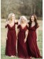 Modest Long Burgundy Chiffon Spaghetti Straps Bridesmaid Dresses 902157