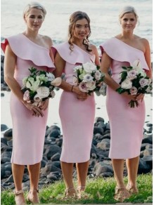 Short Pink One Shoulder Bridesmaid Dresses 902164
