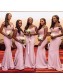 Long Pink Beaded Lace Floor Length Mermaid Bridesmaid Dresses 902172