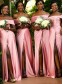Long Pink Off the Shoulder Floor Length Bridesmaid Dresses with Slit 902178 Long Pink Off the Shoulder Floor Length Bridesmaid Dresses with Slit 902178