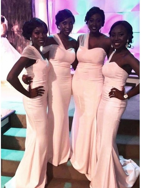 Long Pink Mermaid One Shoulder Floor Length Bridesmaid Dresses 902180
