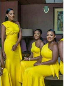 Modest Long Yellow One Shoulder Bridesmaid Dresses 902185 Modest Long Yellow One Shoulder Bridesmaid Dresses 902185