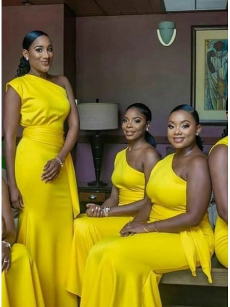 Modest Long Yellow One Shoulder Bridesmaid Dresses 902185 Modest Long Yellow One Shoulder Bridesmaid Dresses 902185