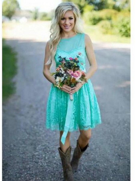 Short Knee Length Lace Bridesmaid Dresses 902189