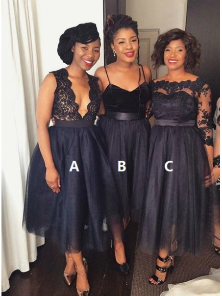 Short Navy Blue Lace and Tulle Bridesmaid Dresses 902190 Short Navy Blue Lace and Tulle Bridesmaid Dresses 902190