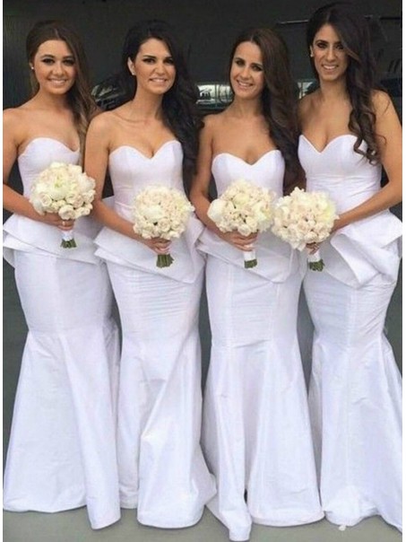 Long White Mermaid Sweetheart Bridesmaid Dresses 902193
