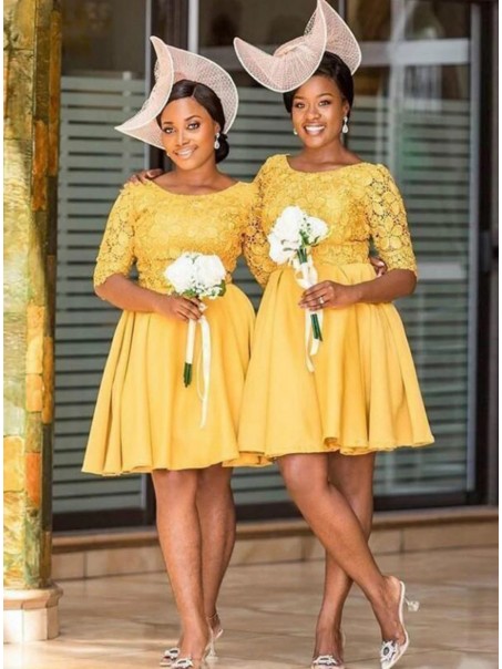 Short Knee Length Lace Bridesmaid Dresses with Sleeves 902198 Short Knee Length Lace Bridesmaid Dresses with Sleeves 902198