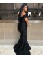 Long Black Mermaid Off the Shoulder Floor Length Bridesmaid Dresses 902201