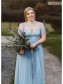 Modest Long Blue Tulle and Lace Bridesmaid Dresses with Sleeves 902202 Modest Long Blue Tulle and Lace Bridesmaid Dresses with Sleeves 902202