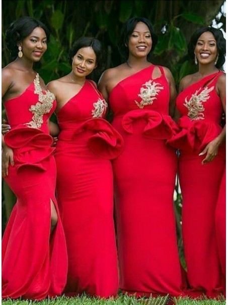 Long Red Mermaid One Shoulder Bridesmaid Dresses 902205 Long Red Mermaid One Shoulder Bridesmaid Dresses 902205