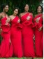 Long Red Mermaid One Shoulder Bridesmaid Dresses 902205 Long Red Mermaid One Shoulder Bridesmaid Dresses 902205