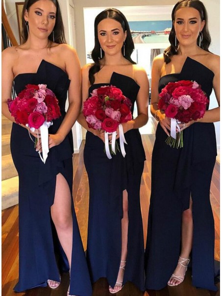 Mermaid Strapless Long Navy Blue Bridesmaid Dresses 902220 Mermaid Strapless Long Navy Blue Bridesmaid Dresses 902220