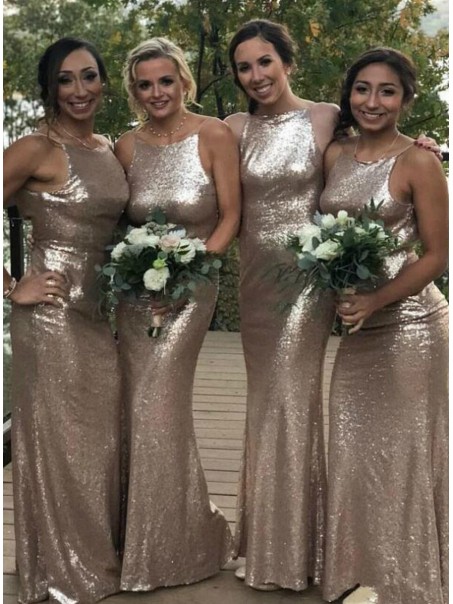 Long Mermaid Sequin Floor Length Bridesmaid Dresses 902221
