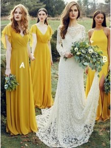 Long Yellow Chiffon V Neck Floor Length Bridesmaid Dresses 902232 Long Yellow Chiffon V Neck Floor Length Bridesmaid Dresses 902232