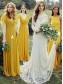 Long Yellow Chiffon V Neck Floor Length Bridesmaid Dresses 902232