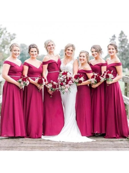 A-Line Off the Shoulder Long Bridesmaid Dresses 902241