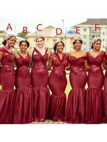 Mermaid Burgundy Long Bridesmaid Dresses 902245