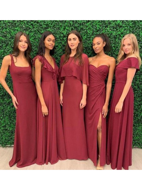 Long Burgundy Chiffon Floor Length Bridesmaid Dresses 902249 Long Burgundy Chiffon Floor Length Bridesmaid Dresses 902249