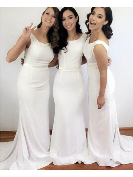 Long White Mermaid Bridesmaid Dresses 902253