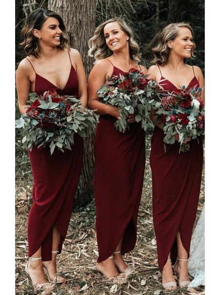 Long Burgundy Sheath/Column Spaghetti Straps Bridesmaid Dresses 902261 Long Burgundy Sheath/Column Spaghetti Straps Bridesmaid Dresses 902261