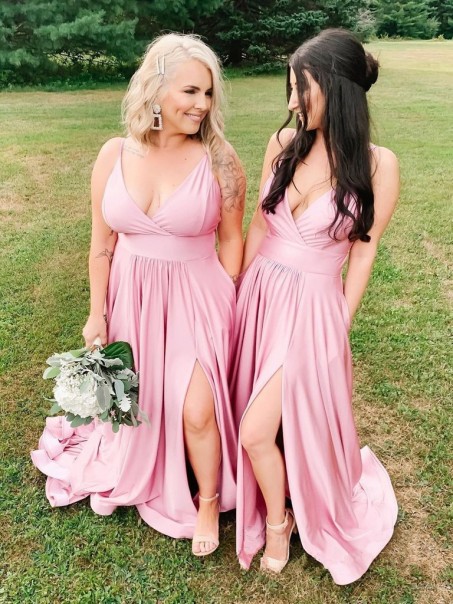 Long Pink V Neck Floor Length Bridesmaid Dresses 902266 Long Pink V Neck Floor Length Bridesmaid Dresses 902266