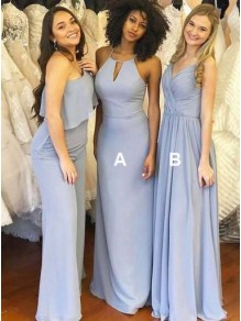 Long Blue Chiffon Floor Length Bridesmaid Dresses 902268