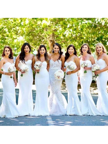 Long White Mermaid Spaghetti Straps Bridesmaid Dresses 902280 Long White Mermaid Spaghetti Straps Bridesmaid Dresses 902280
