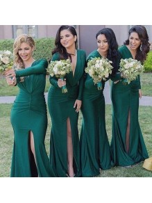 Long Green Floor Length Bridesmaid Dresses with Long Sleeves 902285 Long Green Floor Length Bridesmaid Dresses with Long Sleeves 902285