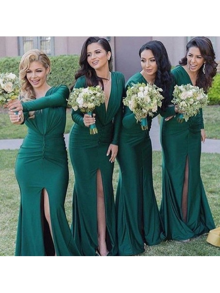 Long Green Floor Length Bridesmaid Dresses with Long Sleeves 902285 Long Green Floor Length Bridesmaid Dresses with Long Sleeves 902285